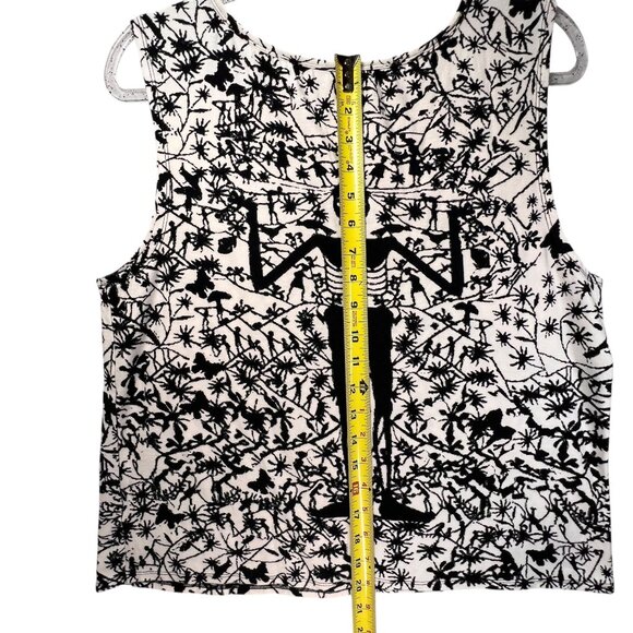 Plenty By Tracy Reese Sleeveless Top Black White Skeleton Tribal Woman M - Picture 8 of 8
